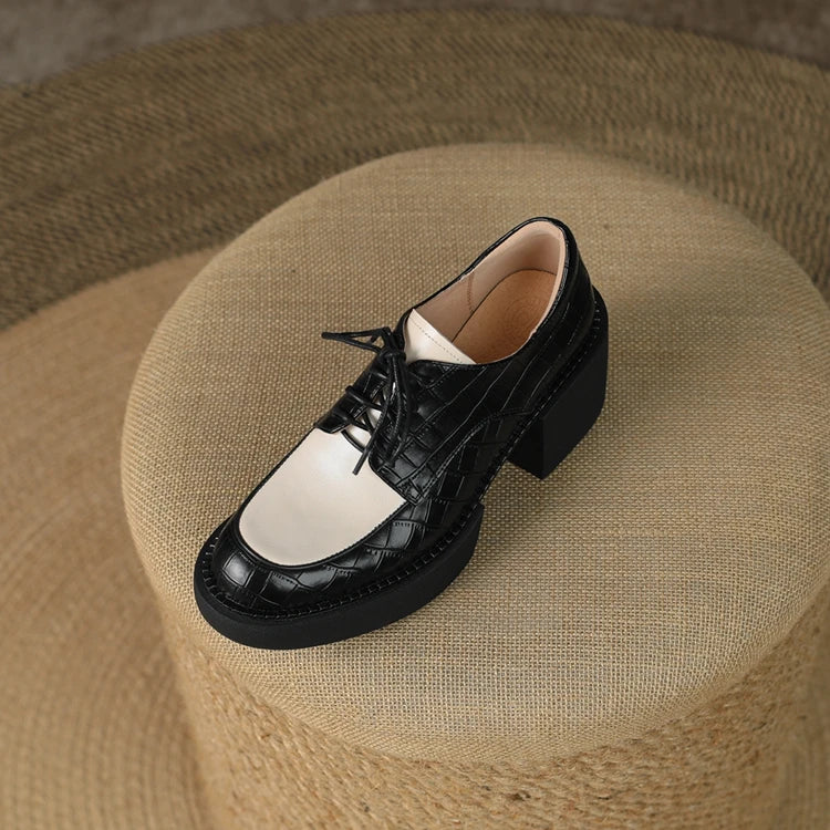 2024 New Spring Genuine Leather Women Shoes Casual Lace-up Loafers Round Toe Platform Shoes Shoes Woman Zapatos De Mujer Women