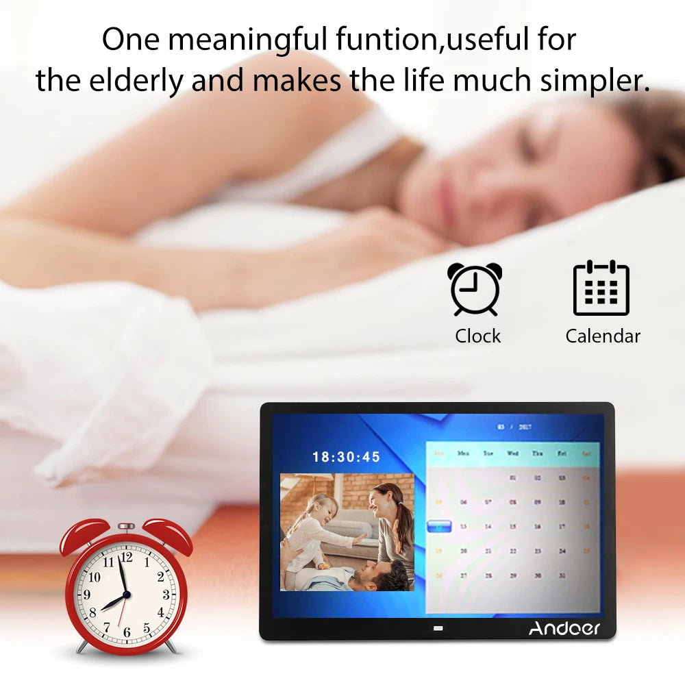 Andoer 17inch LED Digital Photo Frame 1080P Electronic Picture Frame MP3 MP4 Video Player Clock Calendar with Remote Control