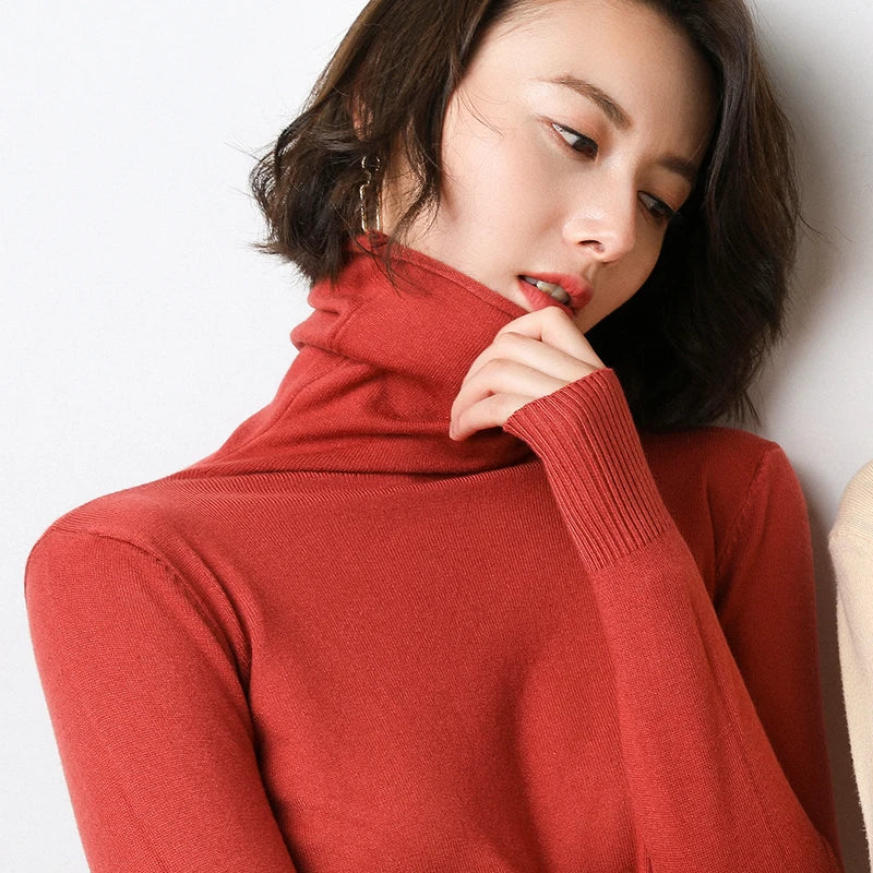 2026 Women Sweater Femme Autumn Turtleneck Sweater Pink Soft Material Women White Sweater jumper Pullovers Tricot Pull Femme