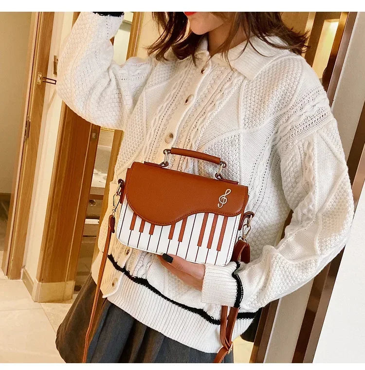 Piano Shape Flap Shoulder Bag Creative PU Leather Portable Handbag Detachable Strap Crossbody Novelty Bag