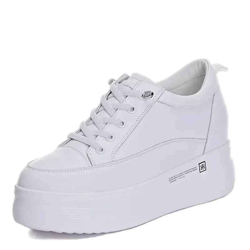 7cm Women Shoes Genuine Leather White Air Mesh Sneakers Chunky Shoes Platform Wedge Spring Autumn Breathable Summer Shoes 40