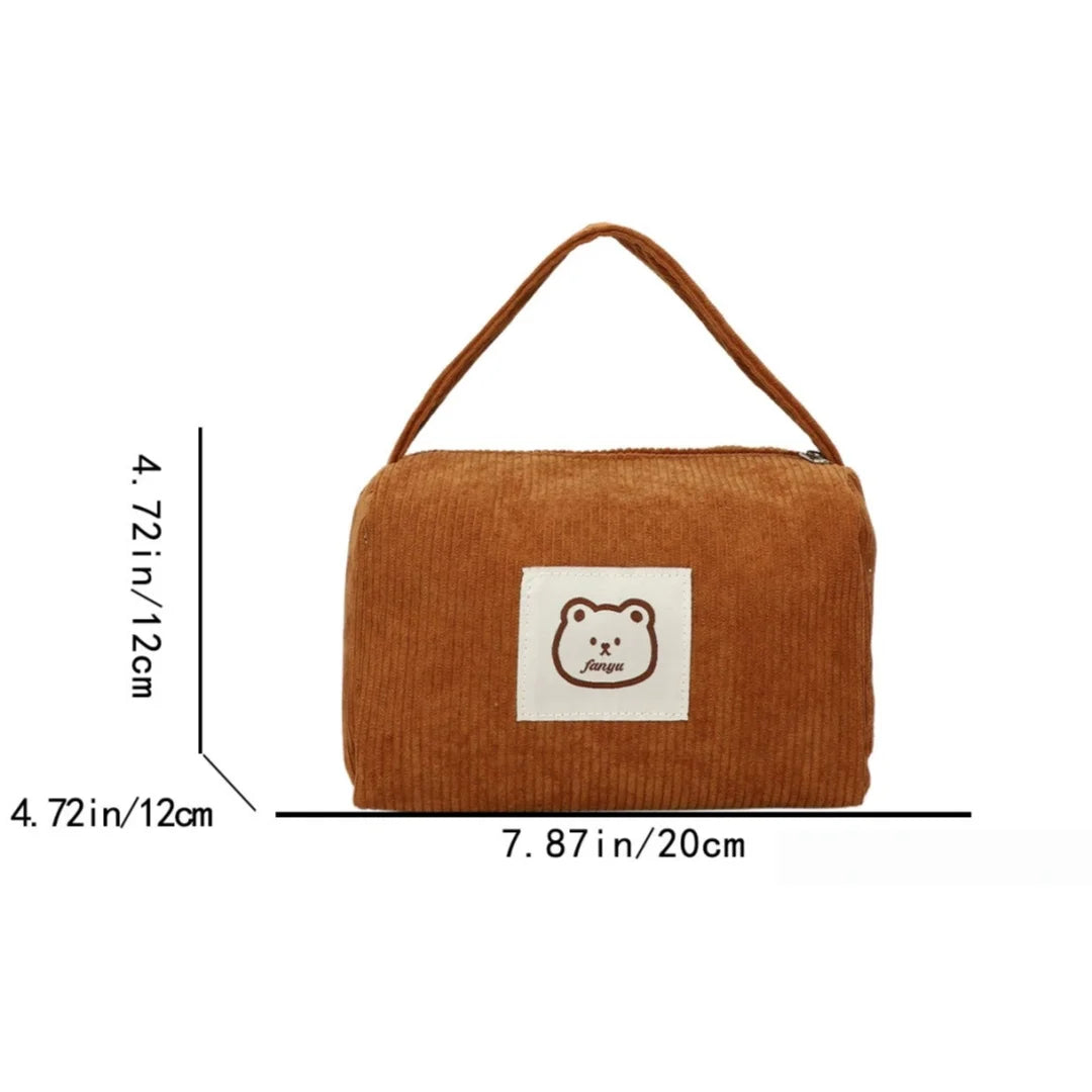 Bear Large Makeup Bag for Women Corduroy Cosmetic bag Make up Bags Zipper Pouch with handle Cosmetic Organizer Toiletry Bag