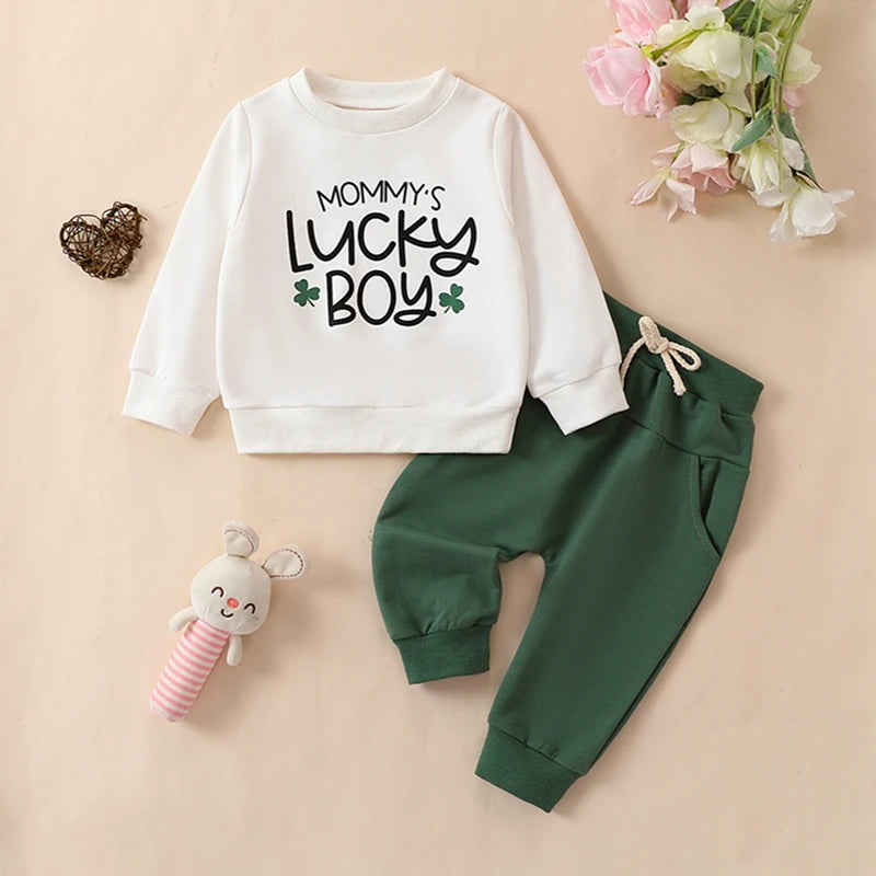 Outfit Toddler Baby Boy 2t 3t Clothes Clover Sweatshirt Top Pants Set