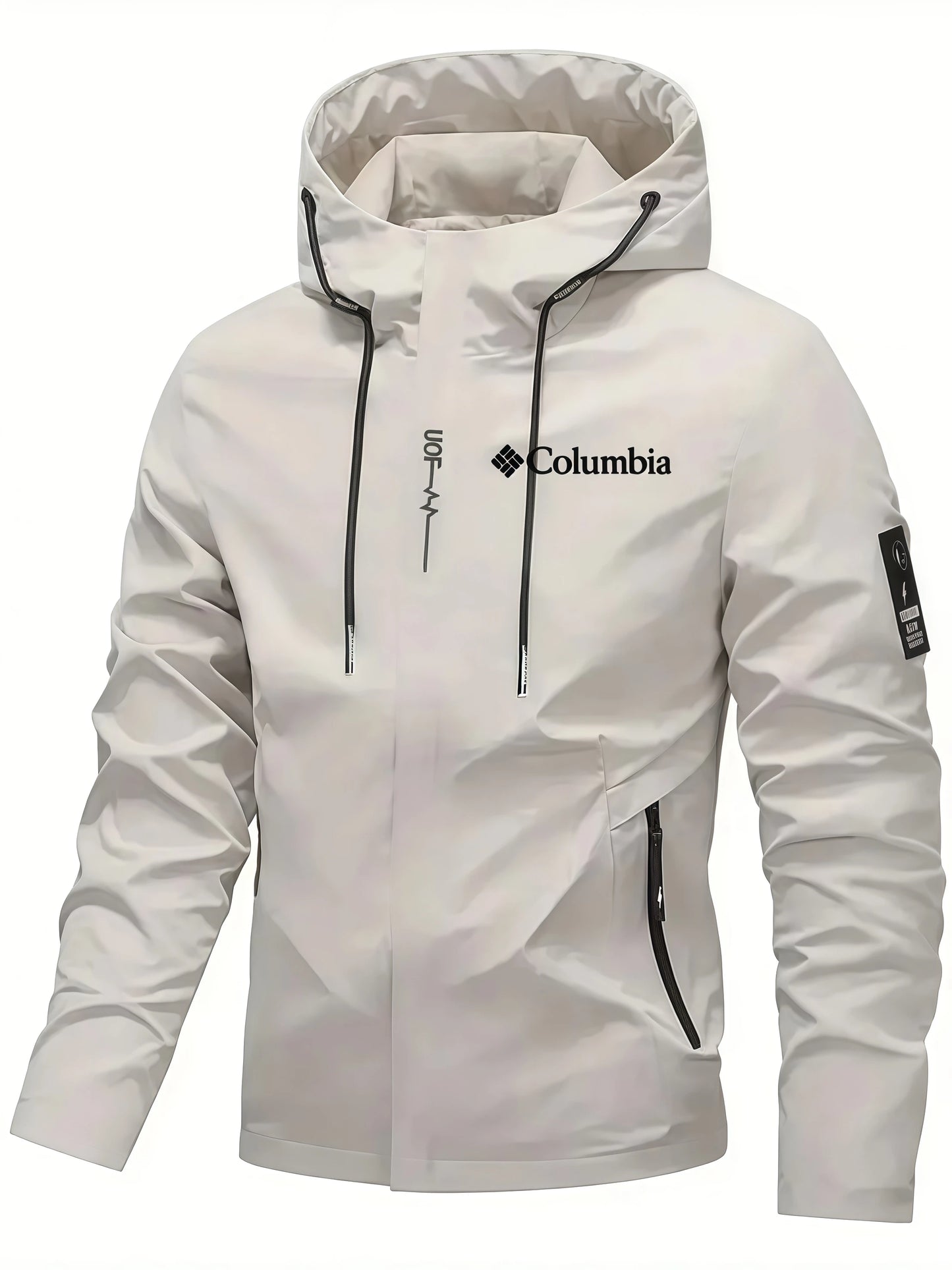 Men's fashion jacket, trendy printed hooded trench coat, zipper pocket, casual jacket, spring and autumn daily street wearjacket