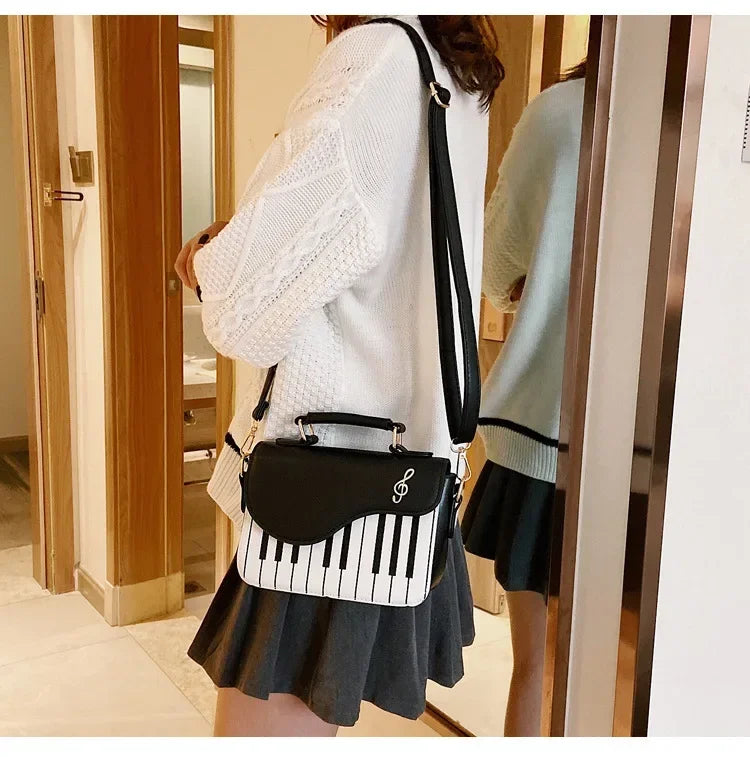 Piano Shape Flap Shoulder Bag Creative PU Leather Portable Handbag Detachable Strap Crossbody Novelty Bag