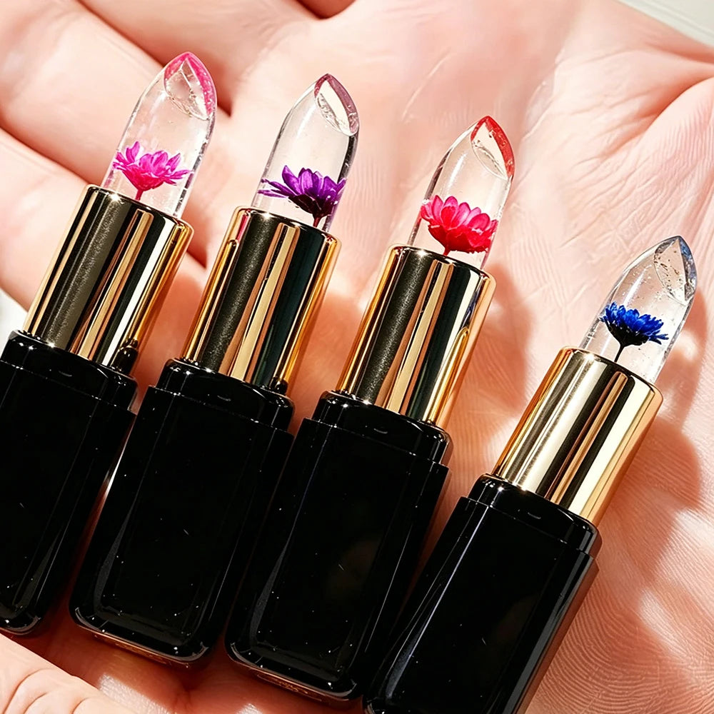 HISYI Crystal Color Changing Petal Lipstick, Jelly Lip Balm, Moisturizing Long Lasting Non-Stick Cup Glossy Lip Makeup for Women