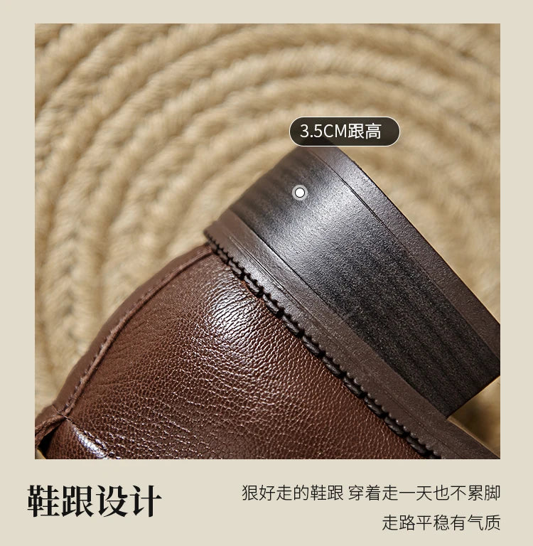 2025 New Spring Genuine Leather Women Shoes Round Toe Women Pumps Brogue Designs Shoes for Women Med Heel Loafers Ladies Shoes
