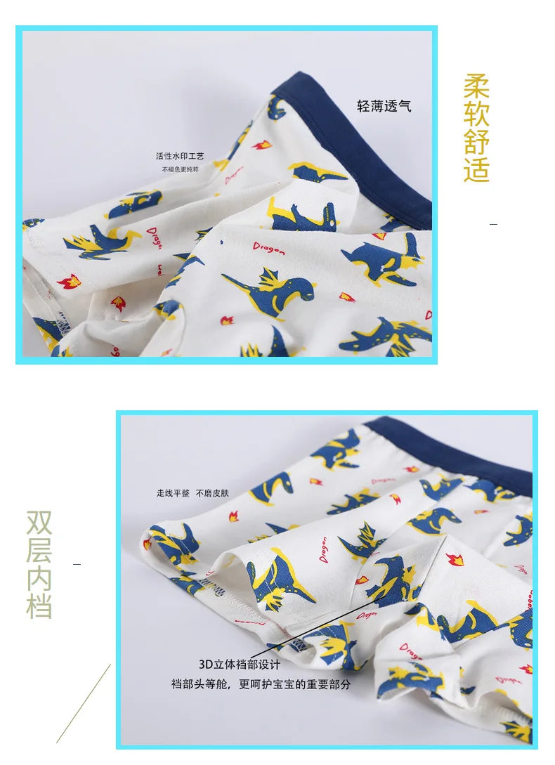 Boys 4 Pcs/lot Underwear Teenagers Panties Boxers Cartoon Printed Shorts for Kids Children's Clothing Baby 100% Cotton Briefs