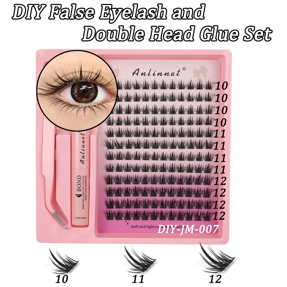 Eyelash Bundle Set DIY Eyelash 8-15mm Extended Makeup Personal Eyelash Adhesive+Sealing Layer Adhesive+Eyelash Tweezers