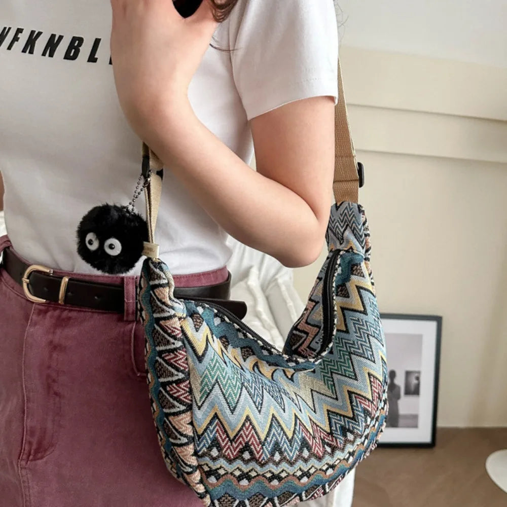 Thailand Ethnic Style Shoulder Bag Saddle Bag Large Capacity Messenger Bag Dumpling Bag Casual Commuting Bag Tote Bag