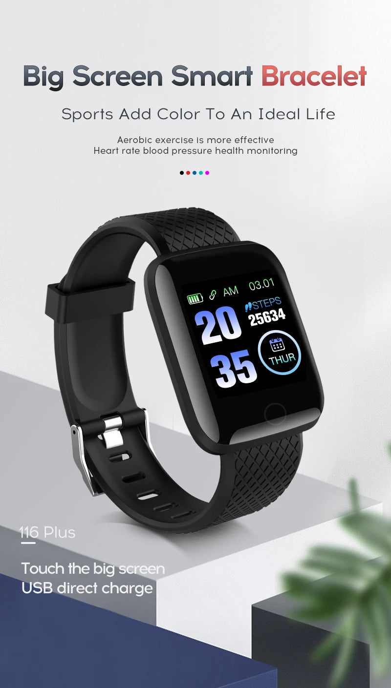 Smart Watch 116Plus D13 Sport Wristband Running Fitness Monitor Track Heart Rate Message Remind Men Smartwatch Woman Clock