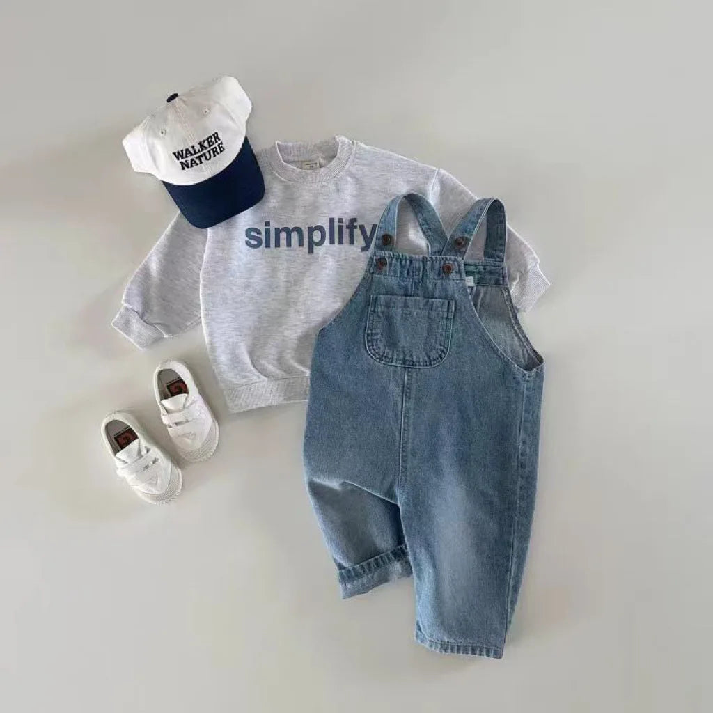 2024 Spring Kids Overalls Loose Girl Baby Suspenders Pants Newborn Retro Jeans Boy Infant Casual Trousers Toddler Denim Pants