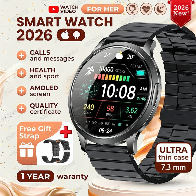 2026New Smart Watch For Women 466*466 AMOLED Display Fitness Monitor Bracelet Ladies' Gift BT Call Digital Clock For Android IOS