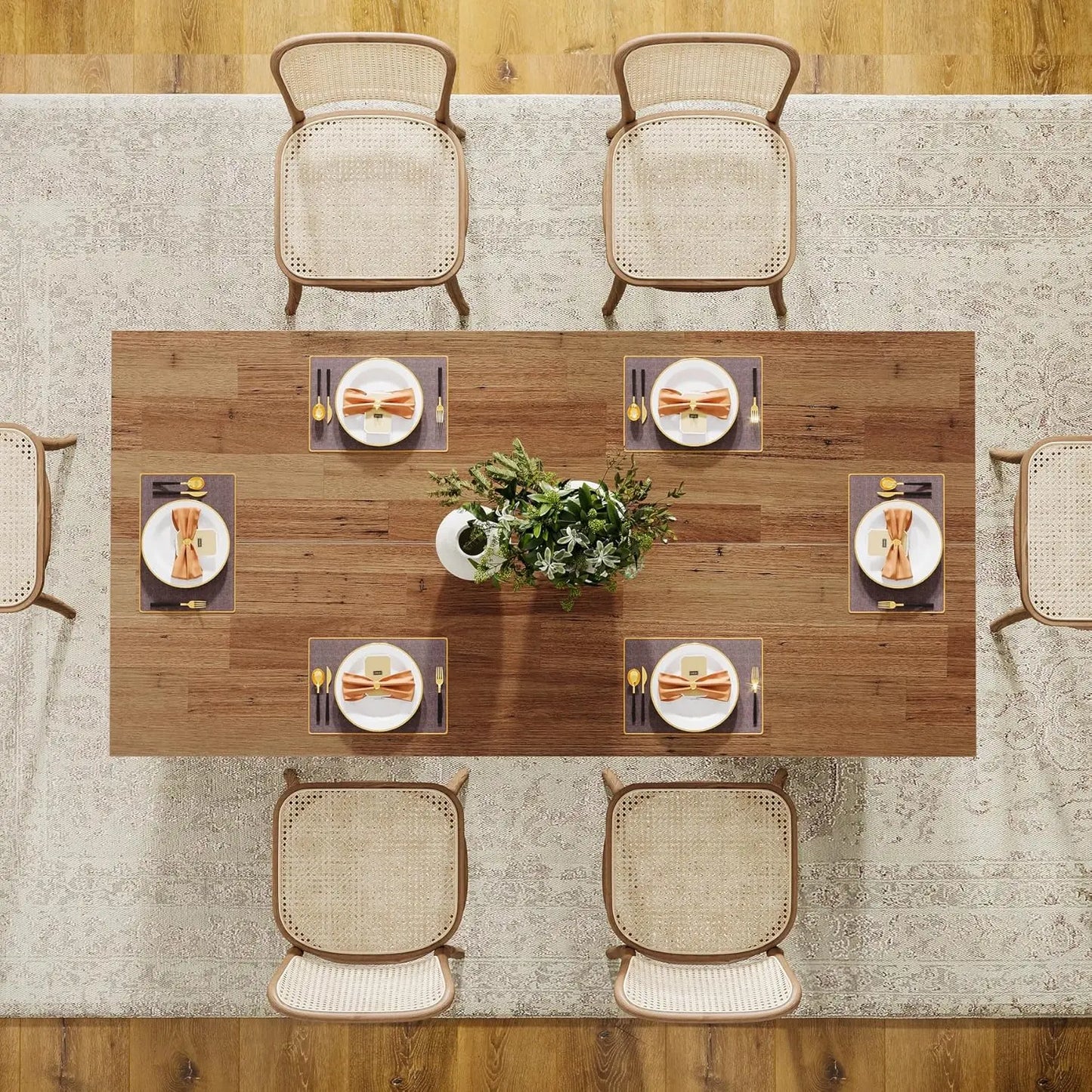 Farmhouse Dining Table for 4 to 6 People, 63-inch Rectangle Wooden Kitchen Table with Large Tabletop and Heavy Duty, Customized