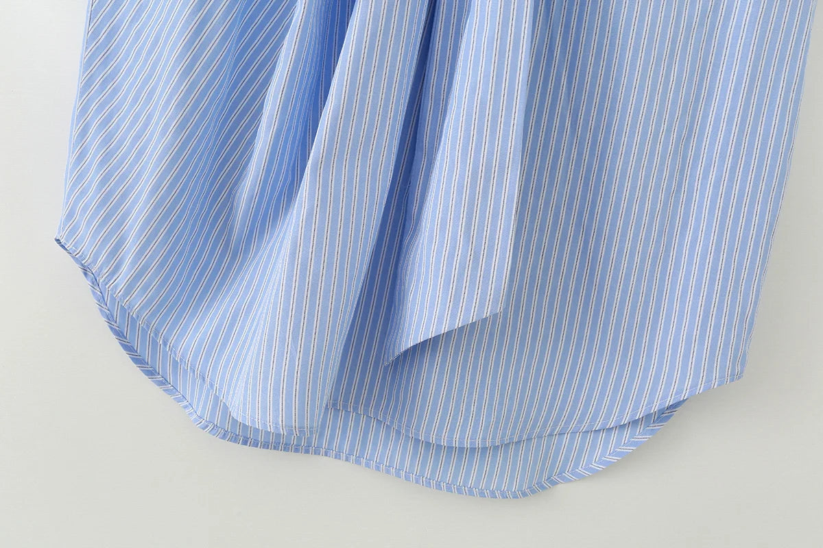2026 New Women's Shirts Summer Fashion Striped Blouse Elegant Scarf Collar Office Women's Blouse Street Chic Young Tops