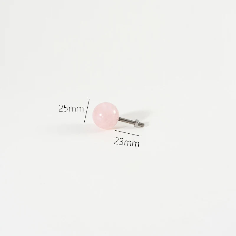 Pink Rose Quartz + Brass Cabinet Pulls,Natural Crystal Ball Knobs for Kitchen Cupboard Dresser Wardrobe, Gold Furniture Hardware