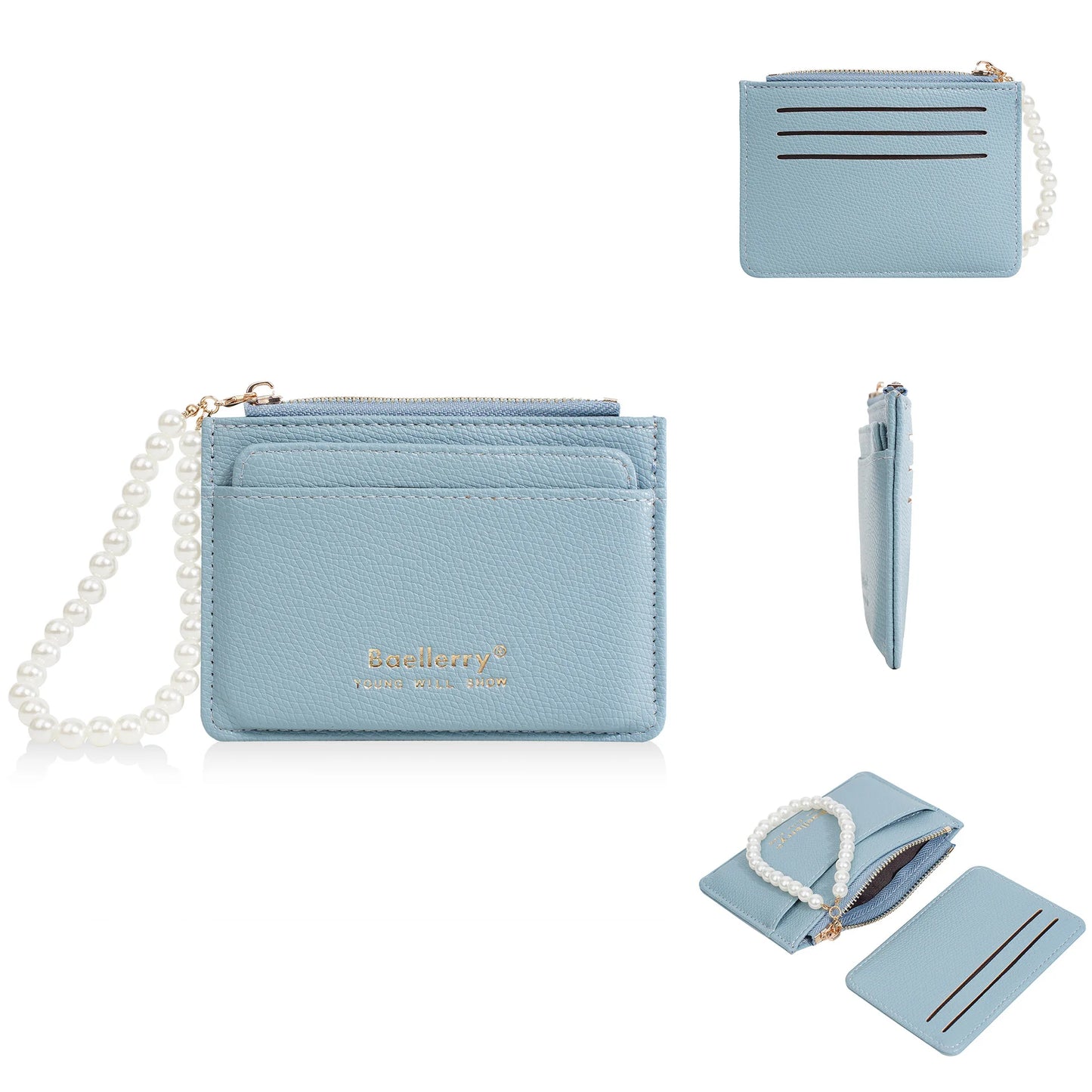 Fashionable Womens Card Case Ins Trend High Class Pearl PU Small Purse