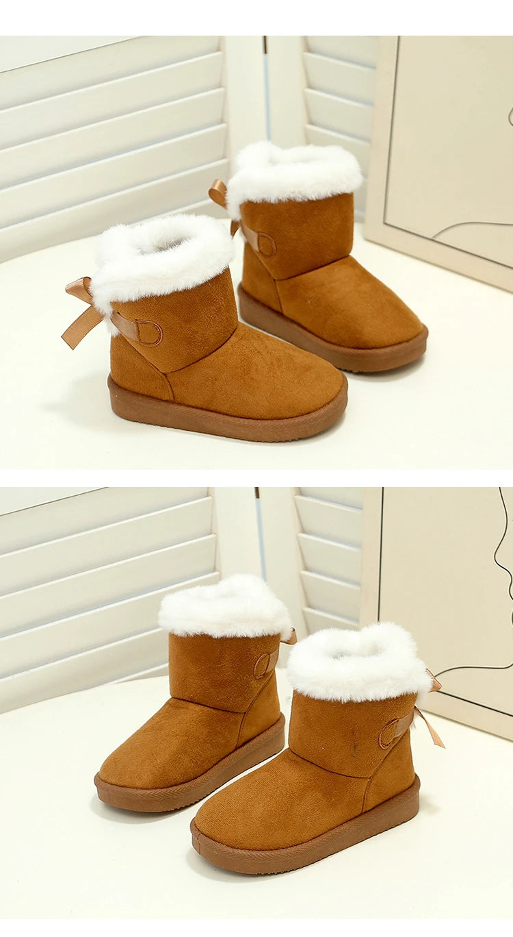 Toddler Boys Girls Winter Warm Cotton Boots 2025 New Kid Snow Boots with Bow Detail Non-slip Simple Versatile School Daily Wear