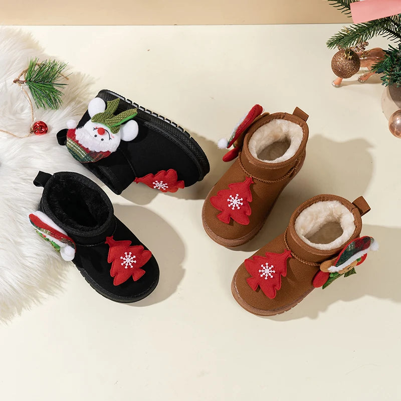 Kids Snow Boots Christmas Gift Children Short Boots with Thick Warm Fur 2025 Winter New Boys Girls Ankle Boots Round Toes Soft