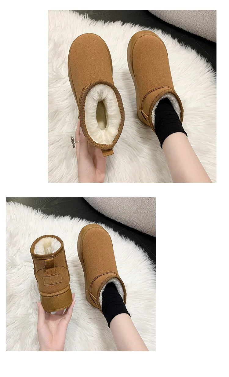 Winter Women Short Plush Warm Snow Boots Casual Shoes New Suede Fur Chelsea Ankle Boots Flats Platform Ladies Shoes Botas
