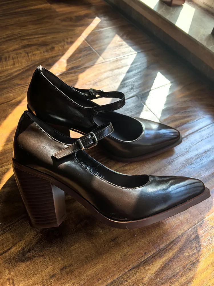 MKKHOU Fashion Pumps New High Quality Genuine Leather Pointed High Heels Mary Jane Shoes Women's Heels Leather Shoes Women Shoes