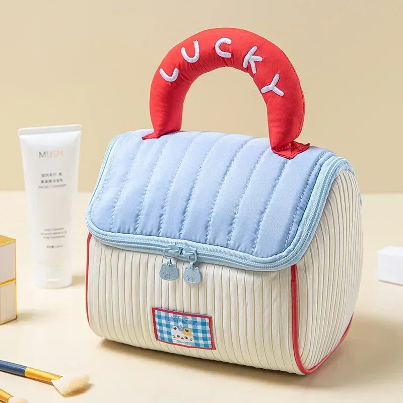 Makeup Bag Large Capacity Cartoon House Shape Toiletry Bag Cute Portable Handheld Storage Bags Travel Storage Organizer