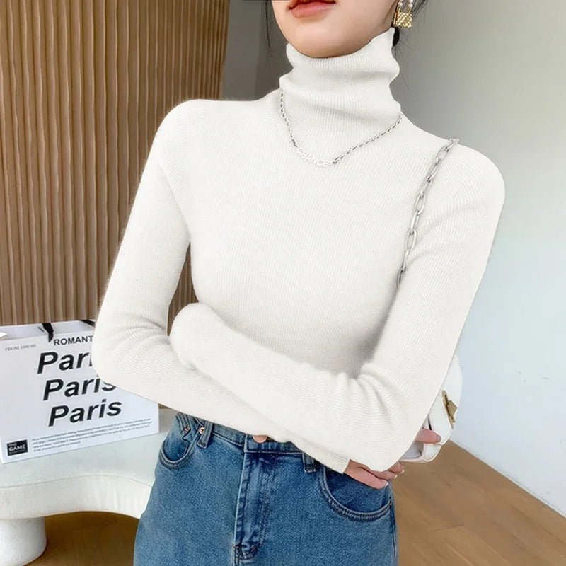 100% pure cashmere sweater women  sweater slim fit sweater versatile for autumn and winter knitted high neck cashmere