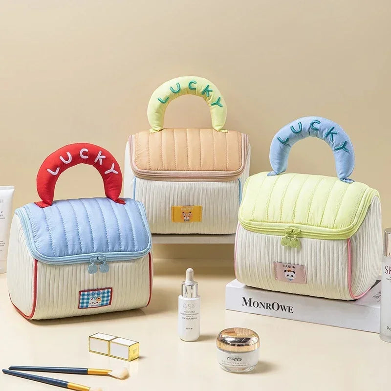 Makeup Bag Large Capacity Cartoon House Shape Toiletry Bag Cute Portable Handheld Storage Bags Travel Storage Organizer