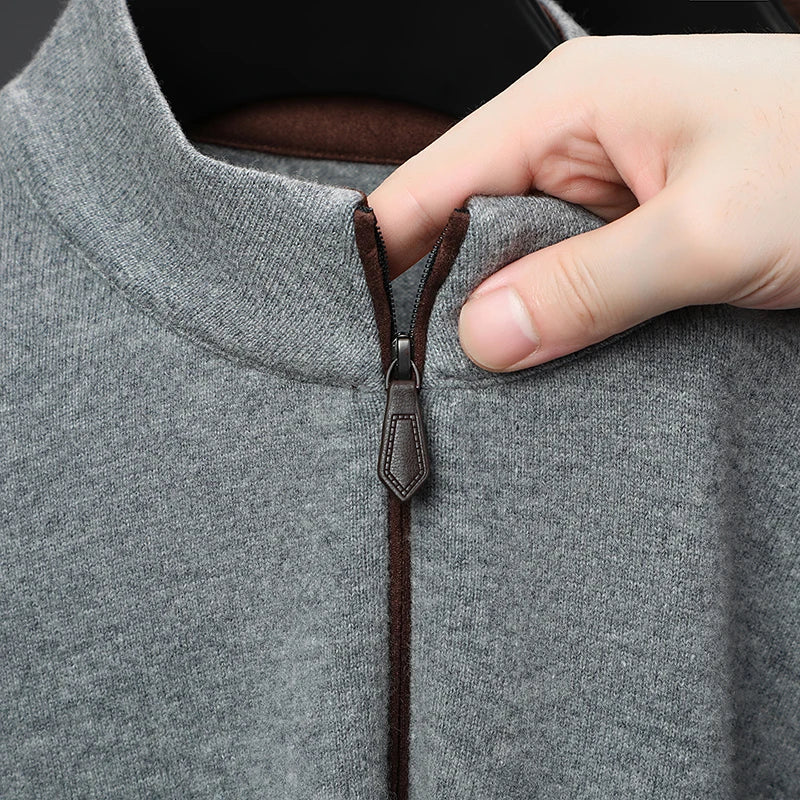 Cashmere Wool Classsic Sweater Men Autumn Winter Warm Knitting Clothes Long Sleeve  Sheep Wool Zipper Sweater Top Pullovers