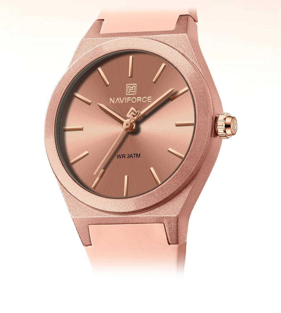 NAVIFORCE Women Watches Silicone Strap Women Quartz Wristwatches Waterproof Round Dial Retro Watch Ladies Girls Reloj Para Mujer