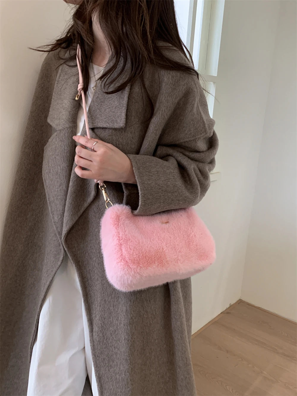 MOODS Soft Plush Crossbody Bags For Women 2025 Winter Warm Latest Luxury Designer Handbags Casual Street Shoulder Hobo Bag Lady