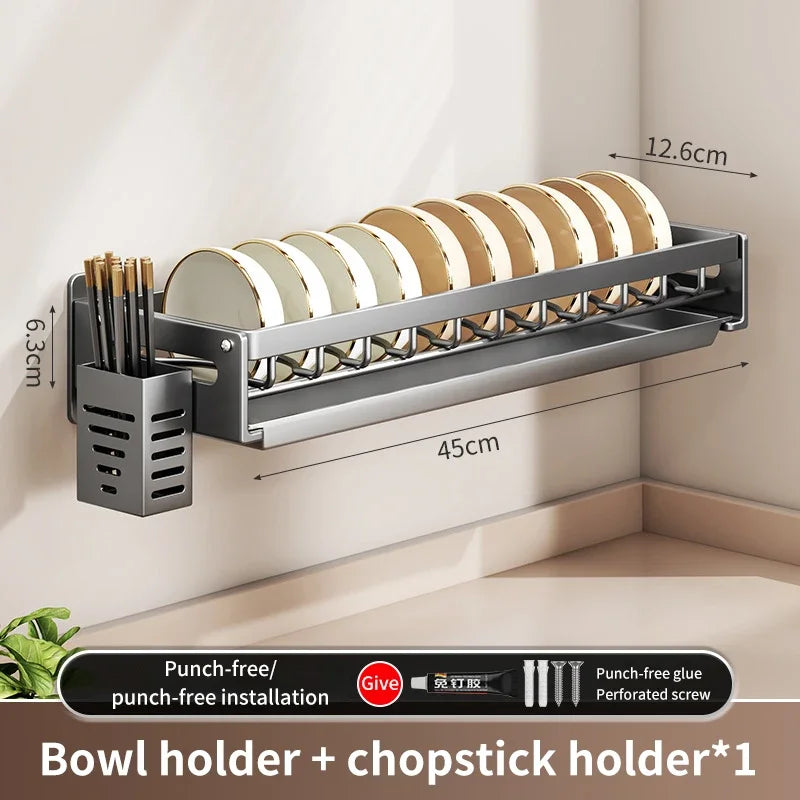 Floating Wall Drainer for Kitchen Dishes Multifunction Divider Spoon Kitchen Accessories Holder Organizers Storage Shelf Rack