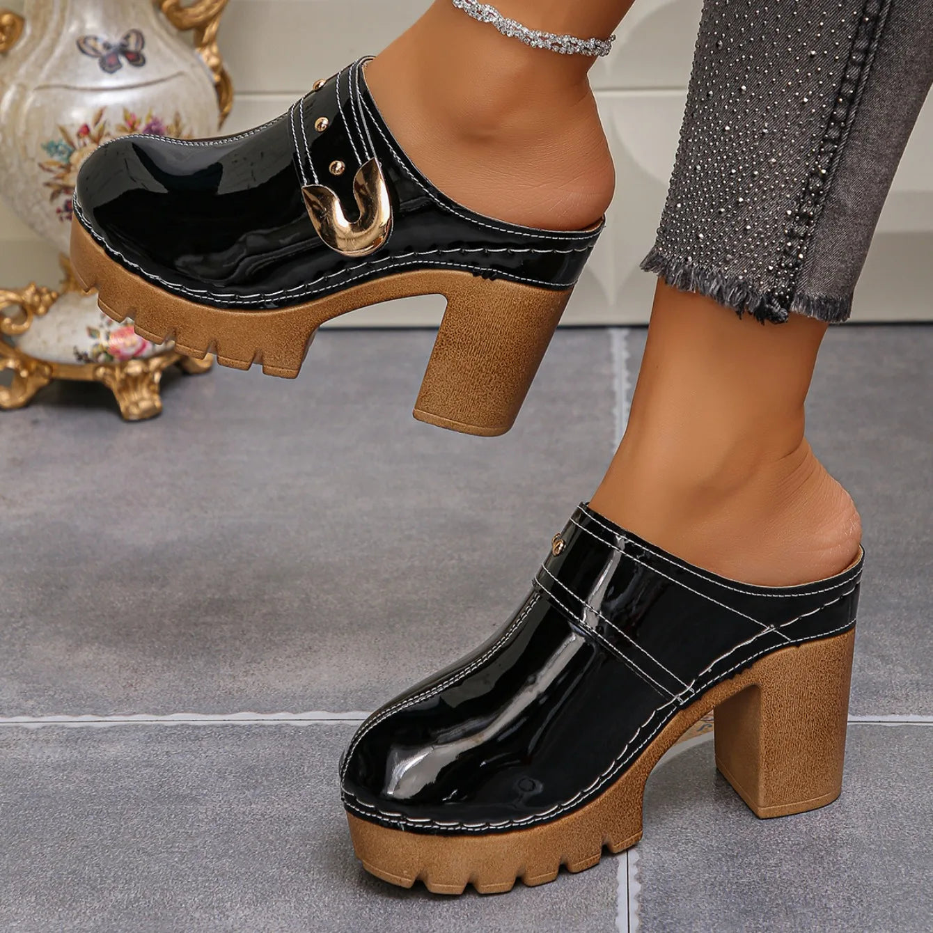 2025 Women Sandals Height Increase Summer Retro Shoes Women Fashion Thick Sole Mules Shoes Chunky Heels Platform Sandals Women