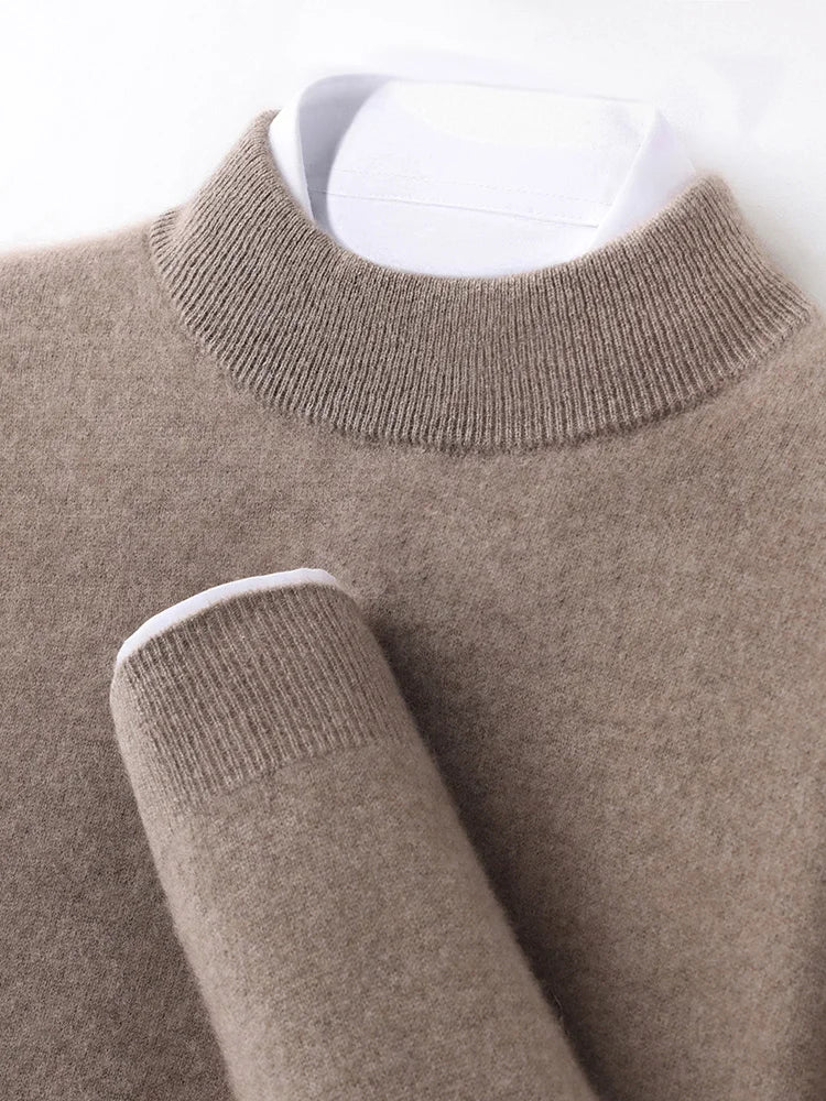 100% Pure Cashmere Men's Sweater Half High Neck Pullover Youth Business Casual Long Sleeve Jumper Spring/Autumn High-End Jacket