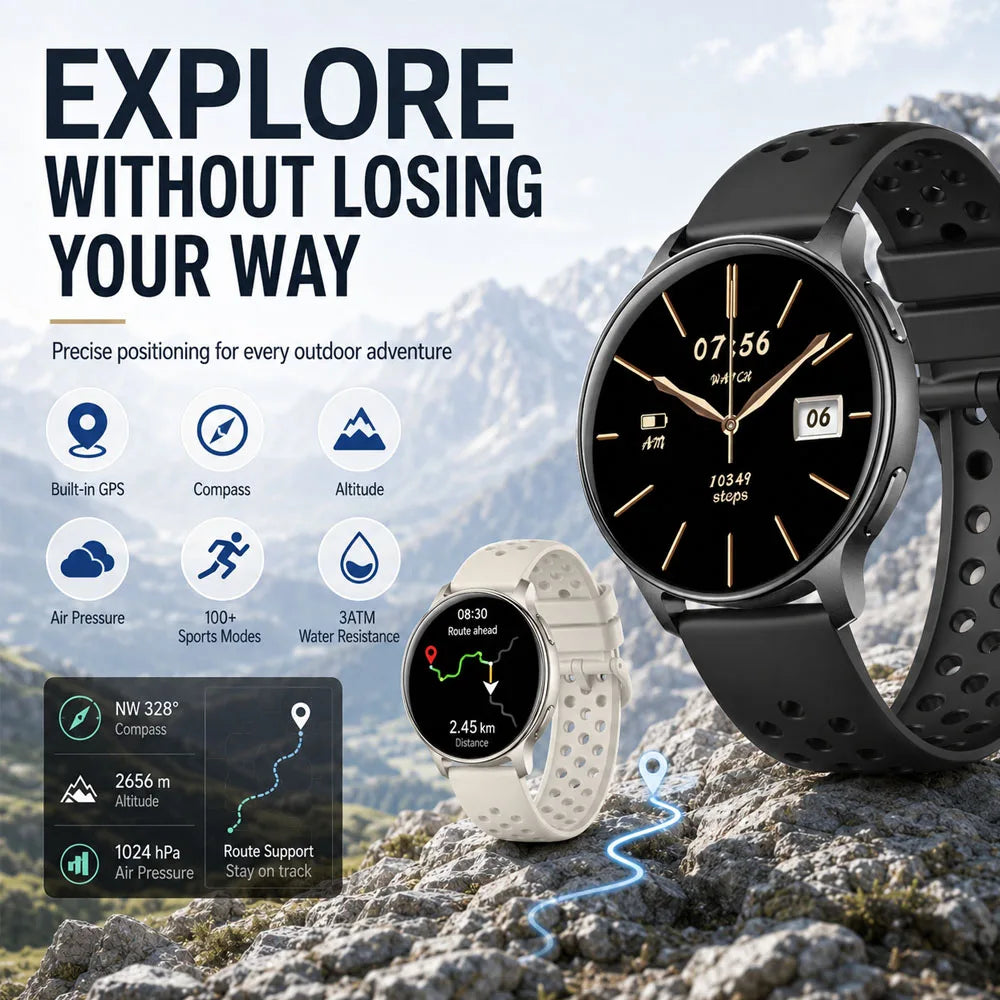 Smart Watch 100+ Sports Modes Health Monitoring Heart Rate Monitoring GPS Outdoor Compass Women’s Health Bluetooth Smart Watch