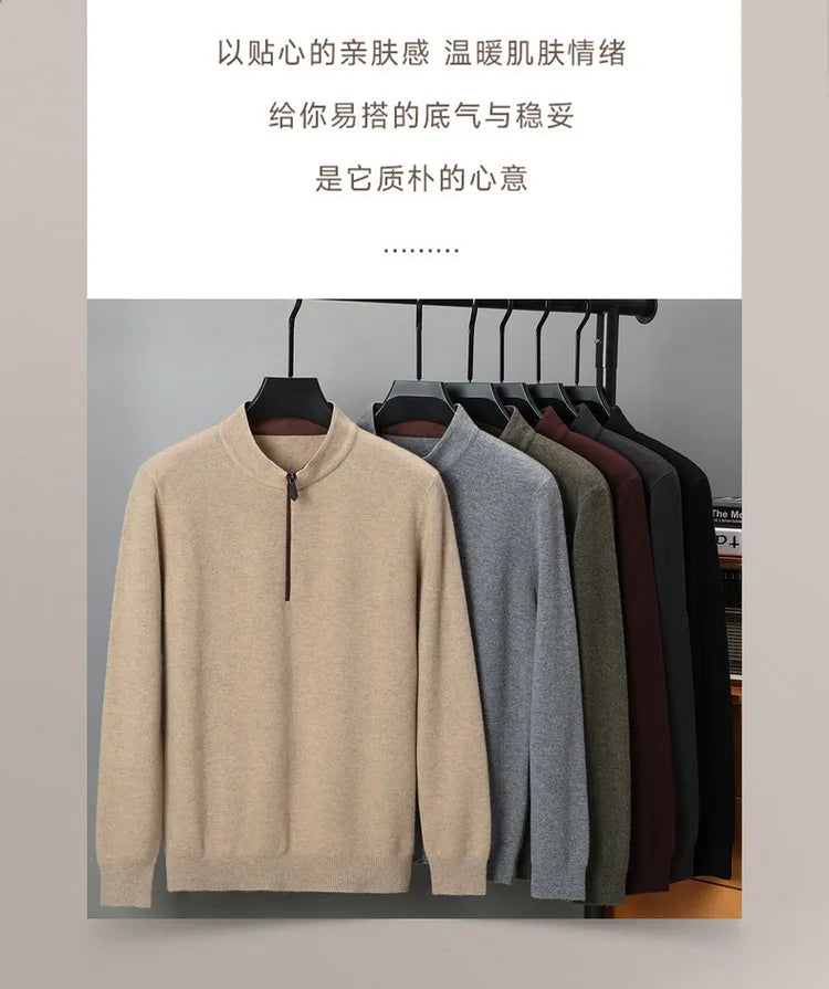 Cashmere Wool Classsic Sweater Men Autumn Winter Warm Knitting Clothes Long Sleeve  Sheep Wool Zipper Sweater Top Pullovers