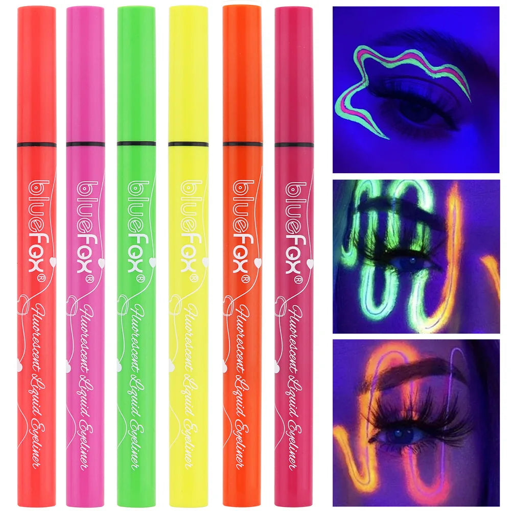 Colorful UV Glow Liquid Eyeliner 6Pcs Set, Waterproof Long Lasting Fluorescent Eye Liner For Nightclub Haloween Party Makeup
