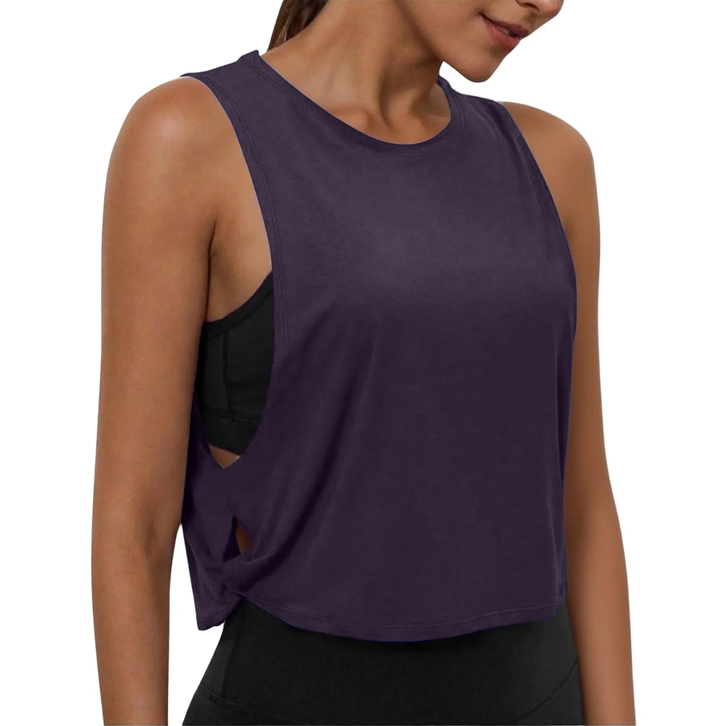 Women Sleeveless Yoga Tops Athletic Vest Breathable Blouse Cover Up Gym Workout Cool T-Shirt Running Short Tank Crop Top