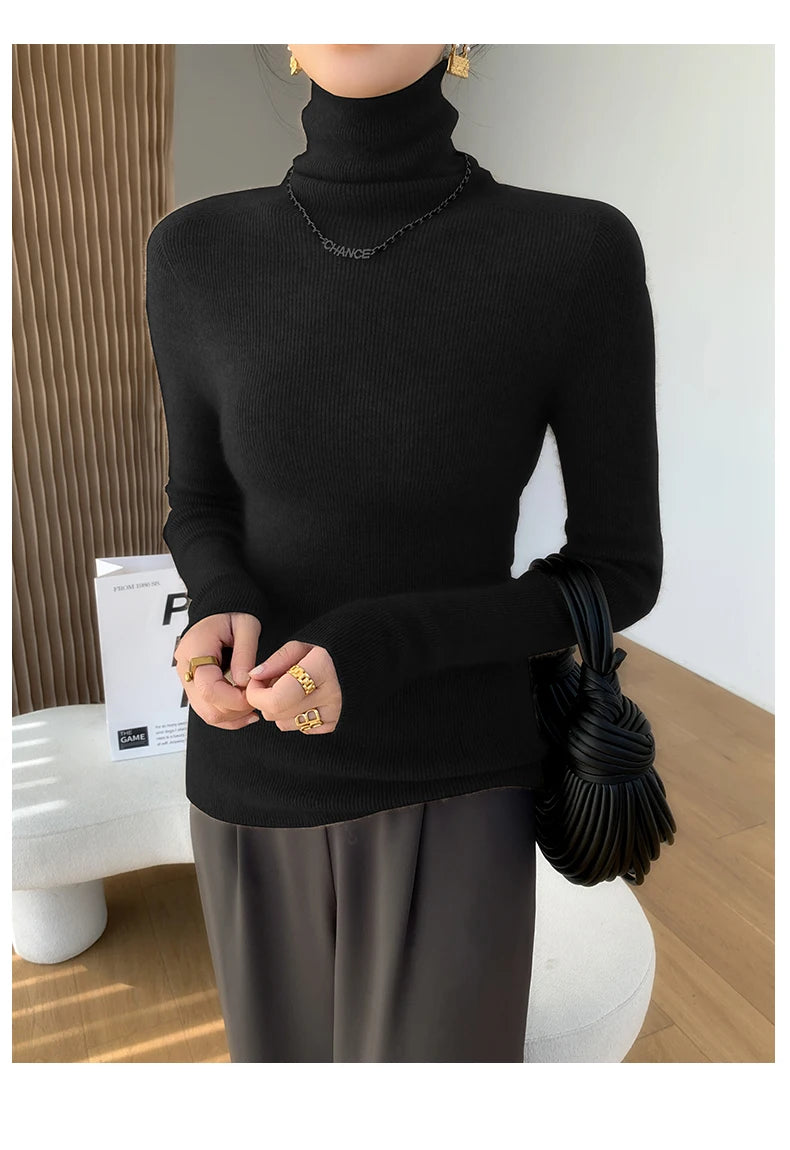 100% pure cashmere sweater women  sweater slim fit sweater versatile for autumn and winter knitted high neck cashmere