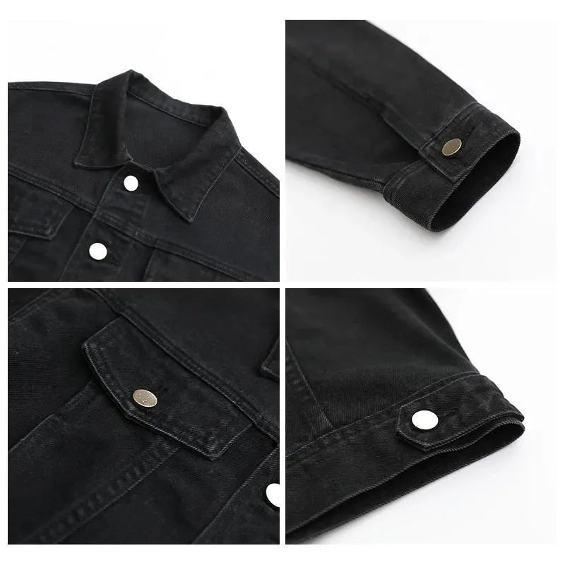 Jackets For Man Coat Spring Vintage Street Loose Black Denim Long Sleeve Top Versatile Outerwear