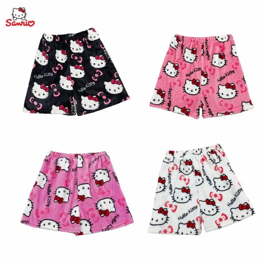 Miniso Hello Kitty Summer Athletic Shorts Pants Kawaii Y2K Flannel Ladies Winter Pajama Pants Girl Gift Women Home Pant