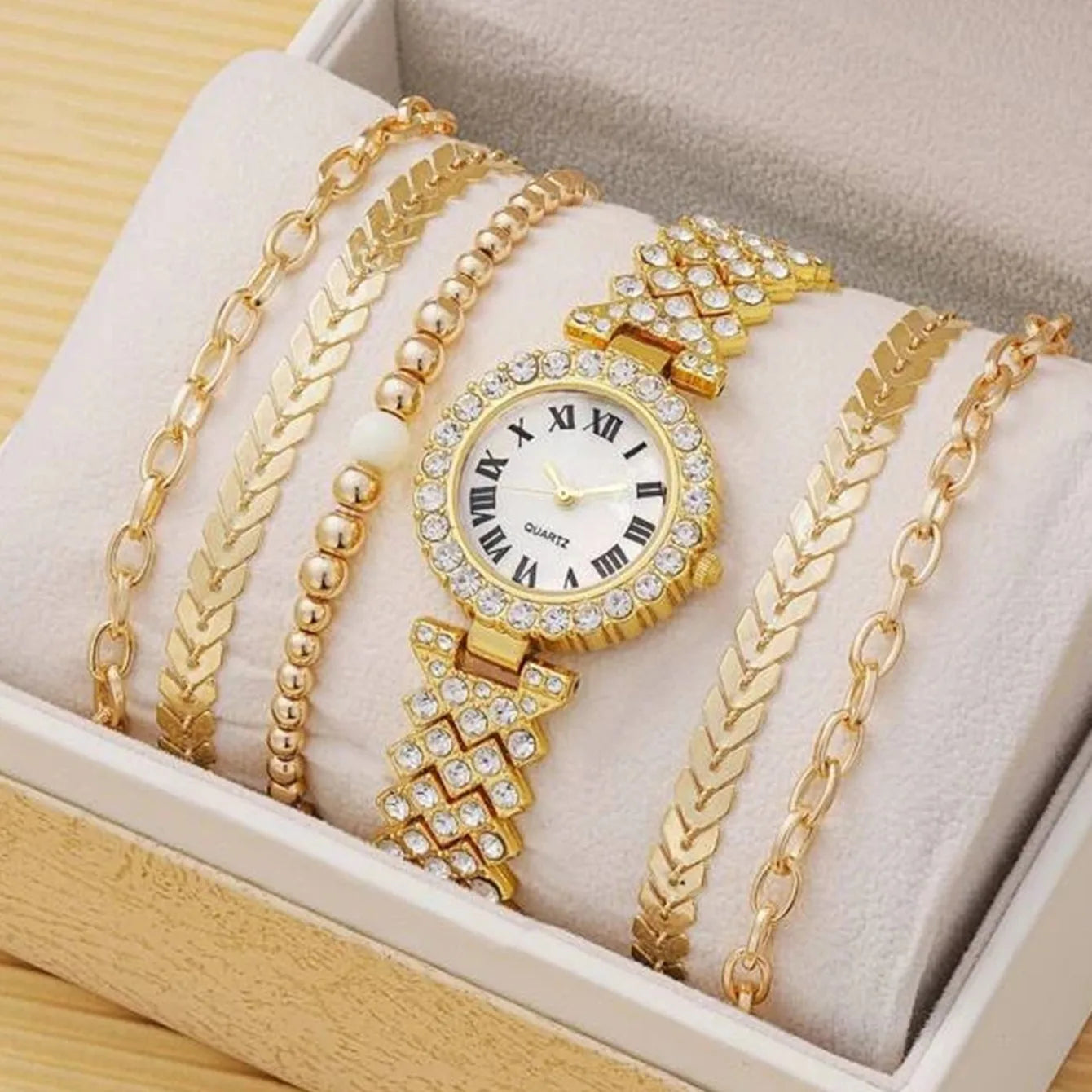 Diamond Women's Bracelet Watch Luxury Fashion Watch Bracelet Set Full Crystal 5Pcs Watches for Women Rhinestone Set Gifts Reloj