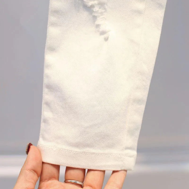 Otoño, pantalones vaqueros blancos para bebés y niños, pantalones rasgados para niños, pantalones rotos para niños