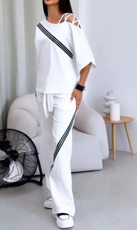 Spring Summer Women Fashion Two Pieces Sets 2025 New Off-the-shoulder Loose Short Sleeve Top And Pants Suits Outfits Clothing