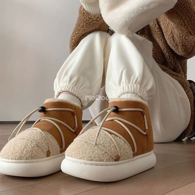 Winter New Warm Snow Boots 2025 Fur Design Women Short Boots Non-slip Light Comfortable Child Home Slippers High Top Shoe