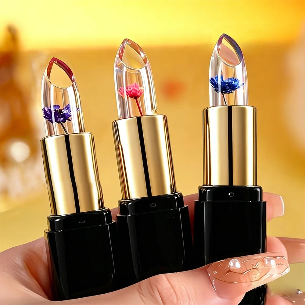 HISYI Crystal Color Changing Petal Lipstick, Jelly Lip Balm, Moisturizing Long Lasting Non-Stick Cup Glossy Lip Makeup for Women