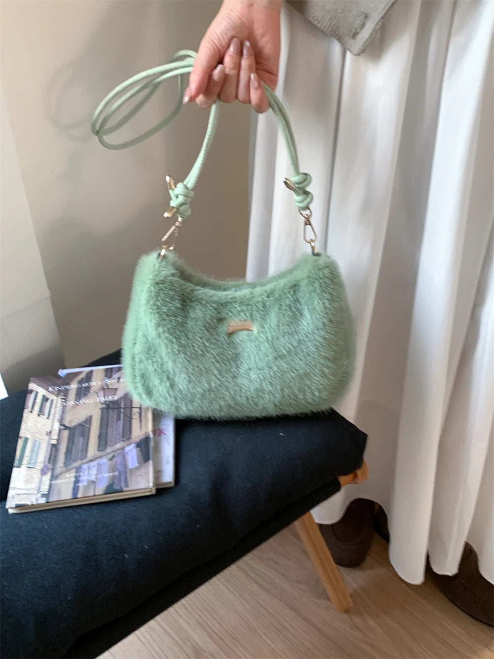 MOODS Soft Plush Crossbody Bags For Women 2025 Winter Warm Latest Luxury Designer Handbags Casual Street Shoulder Hobo Bag Lady