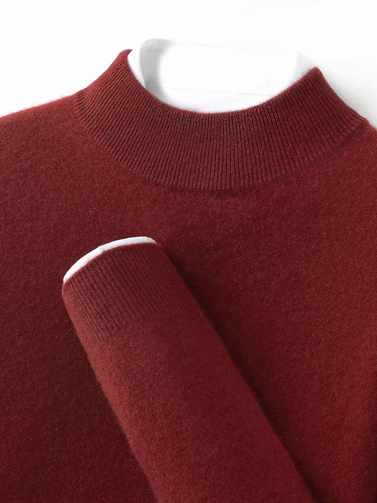 100% Pure Cashmere Men's Sweater Half High Neck Pullover Youth Business Casual Long Sleeve Jumper Spring/Autumn High-End Jacket