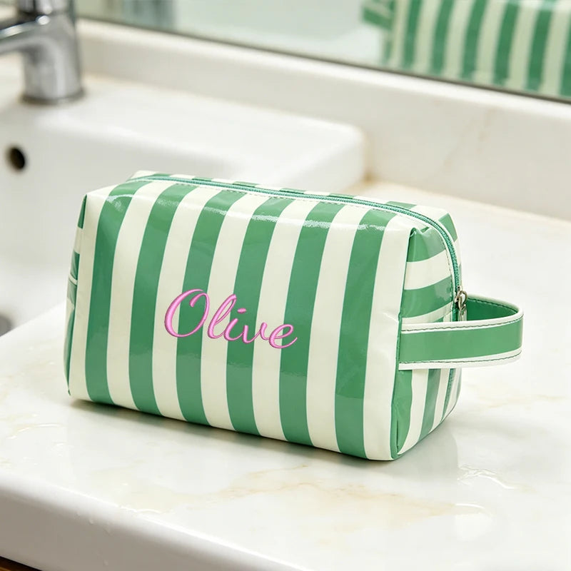 Customised Embroidery/Standard Style 2 Options, Striped Handbag, Makeup Storage Bag, Back-to-School Season, Gift!