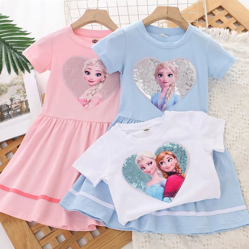 New Girls Dress Summer Children Disney Frozen Elsa Princess Girl clothes Short Sleeve Ball Gown Carnival Party Dresses Ariel